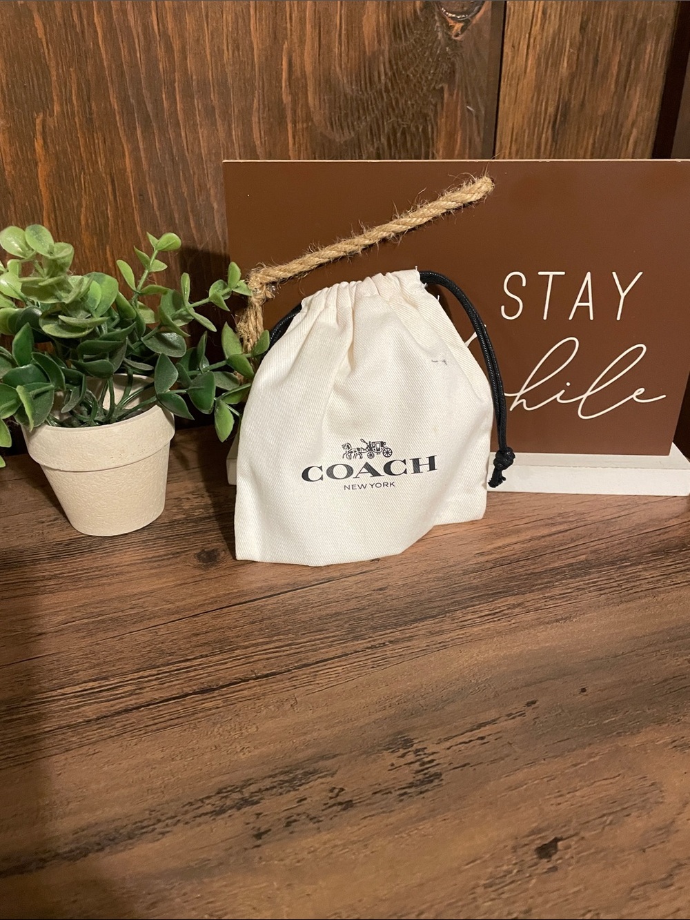 Coach Mini Dust Bag Canvas Drawstring Pouch with Black Logo
